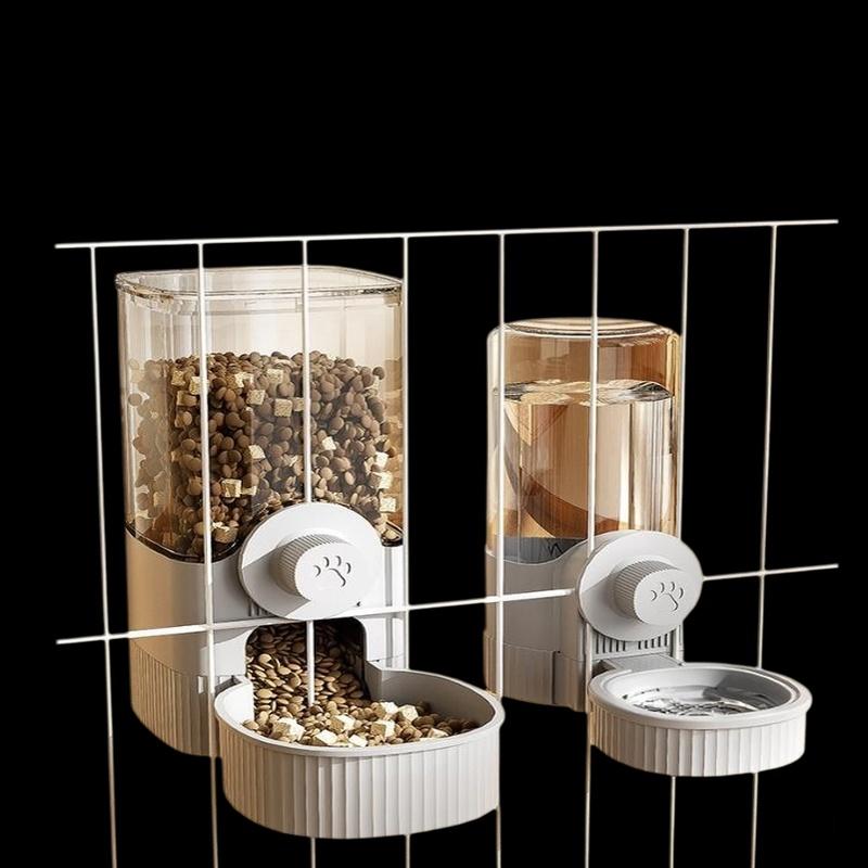 Hanging Water Dispenser for Pet Cages Automatic Drinking Fountain for Cats and Dogs with Integrated Feeder and Food Bowl