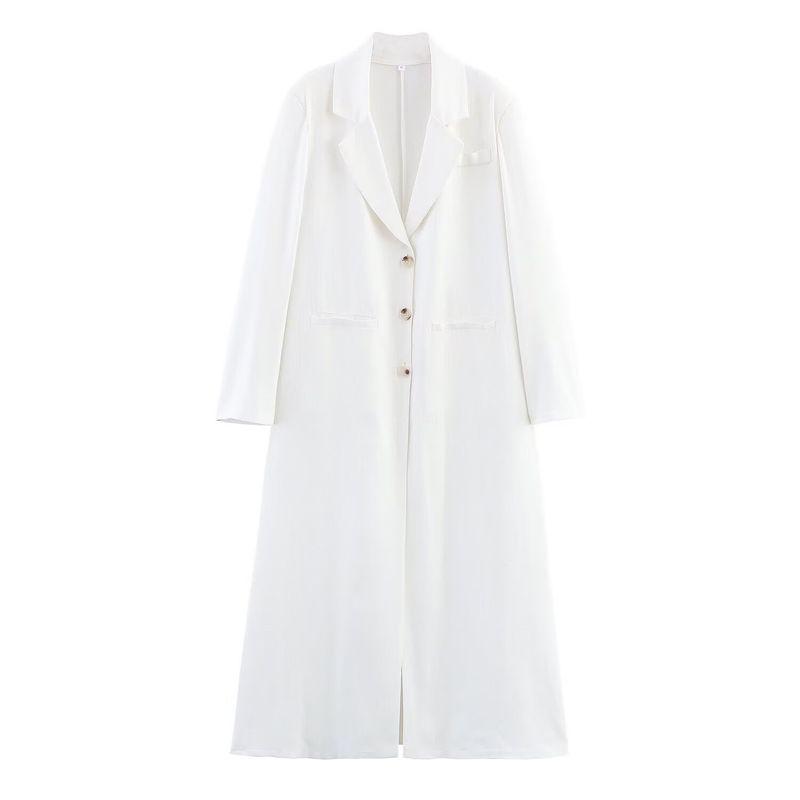 

Kaslead New Women clothes Western Style Fashion Simple and Versatile Suit Collar Long Trench coat Outerwear White L
