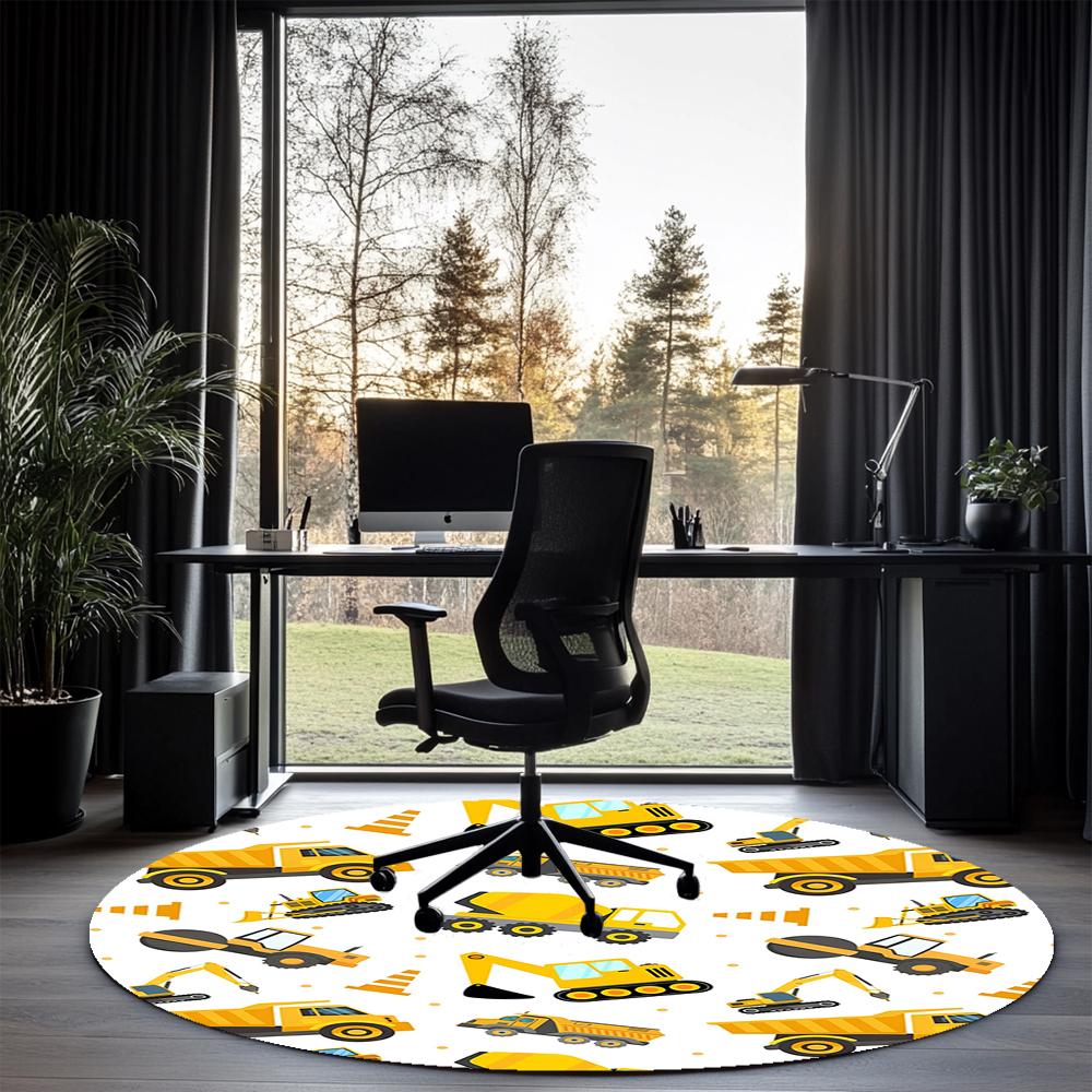 Tappeto Rotondo Stampato Escavatore Tappeto per Sedia Tappeto per Area Tappetini per Ingresso, per Sedia da Ufficio Soggiorno Camera da Letto Cucina.