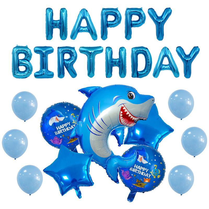 

Ocean Animal-themed Birthday Party Decoration: Crabs, Sharks, Lantern Fish, Whales, Aluminum Foil Letters, Banner Flags, Birthday Happy Combination happy birthday shark