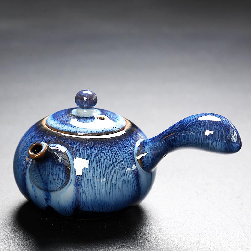 Jianzhan Kiln Ceramic Teapot Set with Tianmu Glaze and Side-Handle