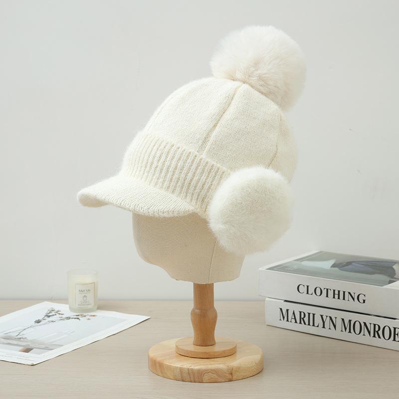 

Autumn and Winter Hats for Women Korean Style Plus Velvet Thickened Outdoor Cold Proof Warm Baseball Cap Ear Protection Ear Bag Knitted Wool Hat New One Size