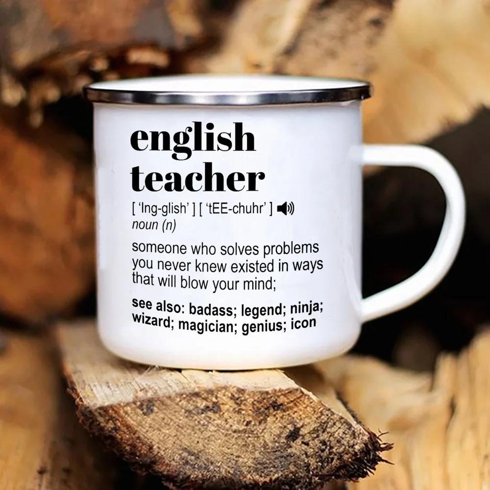 Musik Englisch Geschichtslehrer Drucktassen Weiß Emaille Heiße Schokolade Tasse Henkel Saft Trinkbecher Zuhause Büro Tasse Weihnachtsgeschenke