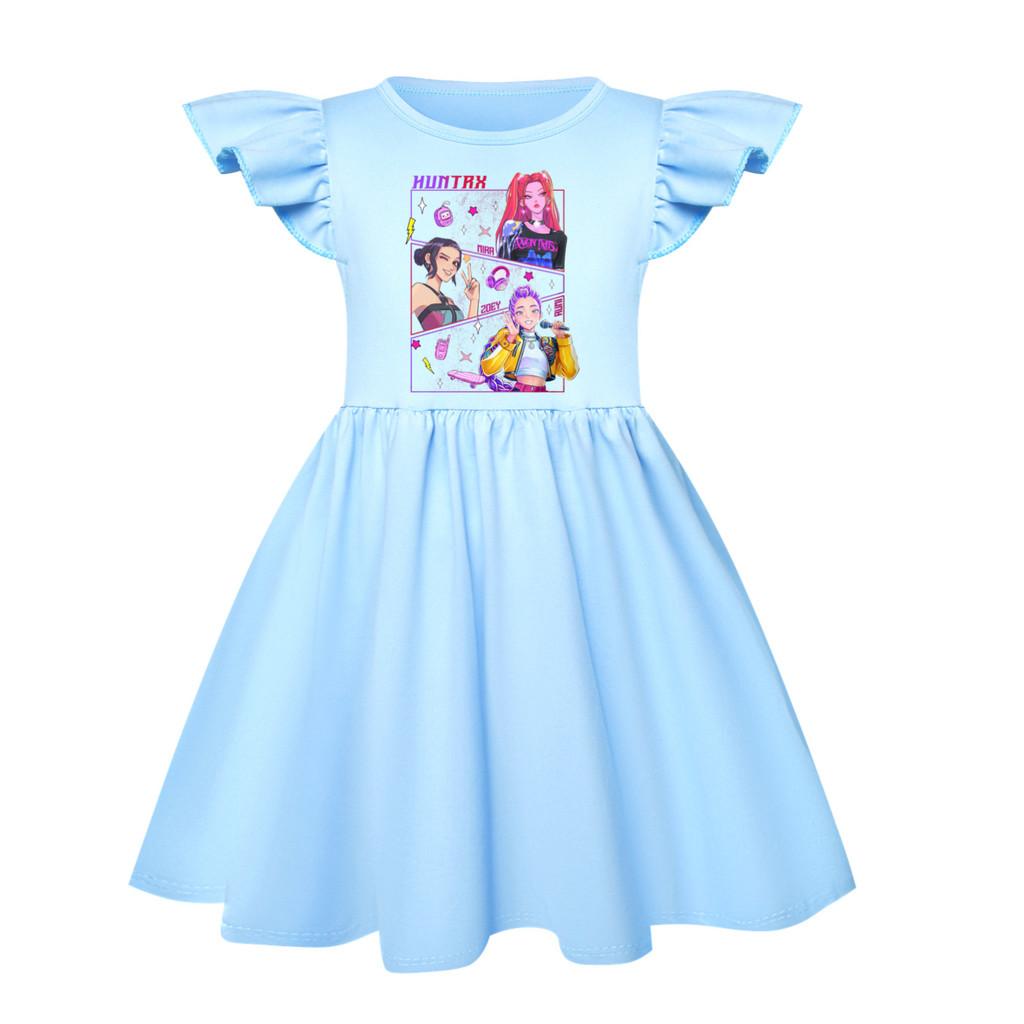 

5041 Kids Girls Mira Zoey Rumi Printed Ruffle Short Sleeves Casual Dress 150cm світло-синій колір