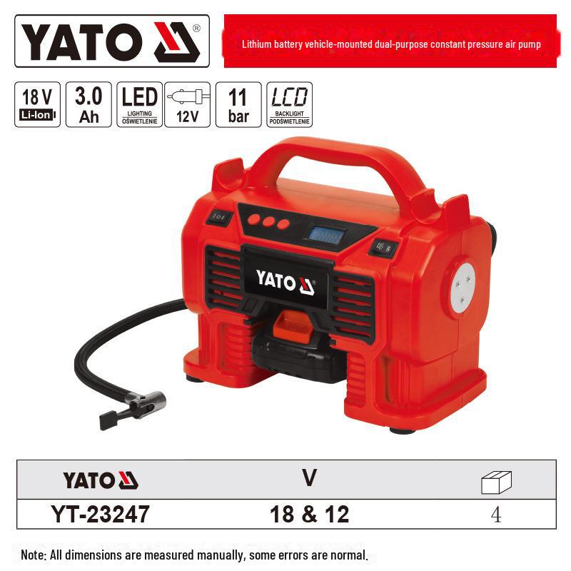 

YATO Портативный мощный воздушный насос, 12 В/18 В беспроводной литиевый аккумулятор для автомобилей YT-23247