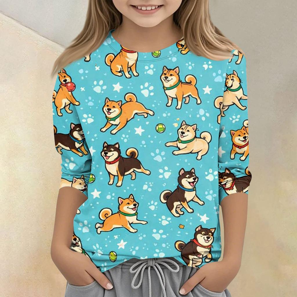 Children's Printed Round Neck Seven Quarter Sleeve Casual T-shirt