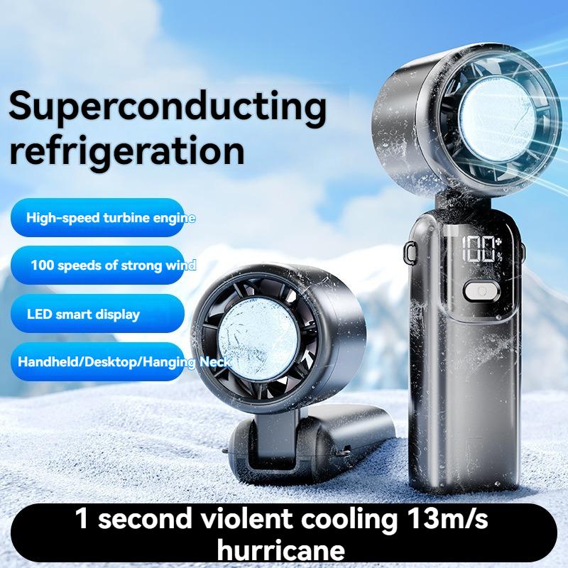 

Handheld High-speed Fan Folding 100 Speed Infinitely Adjustable Portable Outdoor Hanging Neck Small Fan сірий