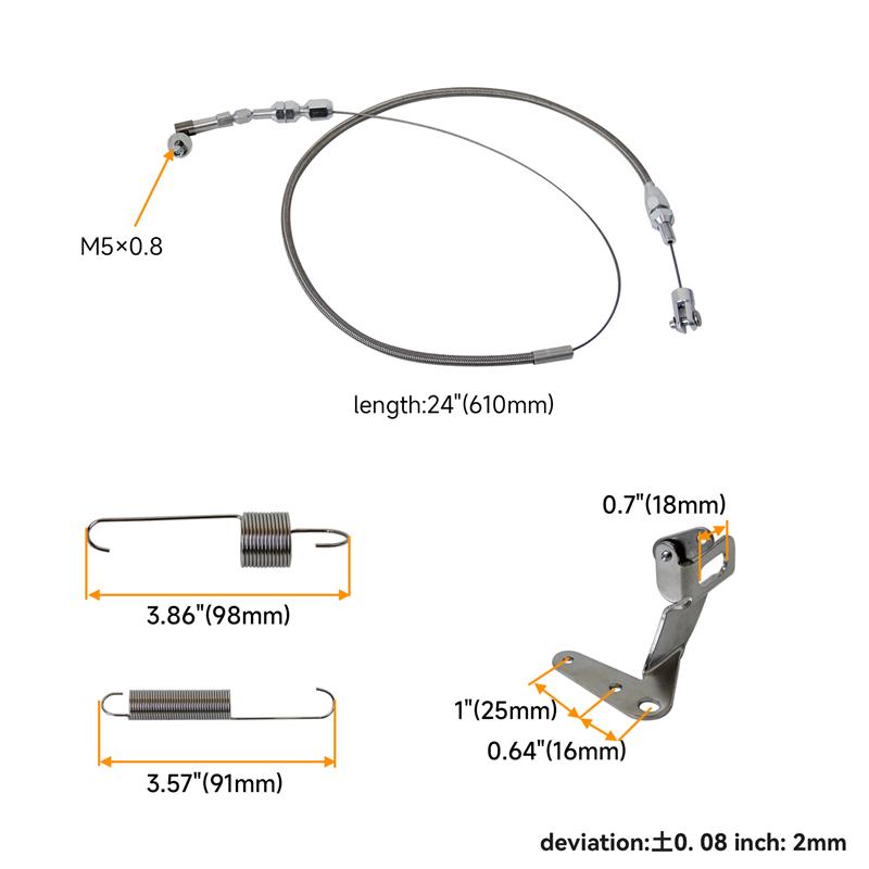 Stainless Steel Universal 24"/36'' Throttle Gas Cable & Spring Set Street Hot Rod Performance For Ford Chevy Silver