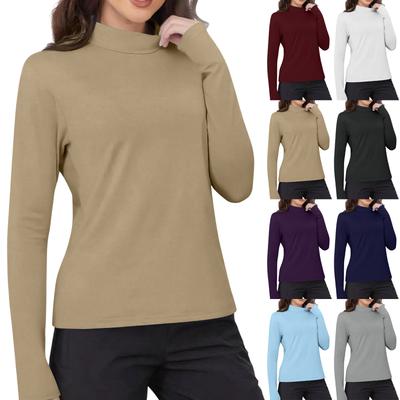 Women's Long,Sleeve High,Neck Slim,Fit ,Color Casual Top