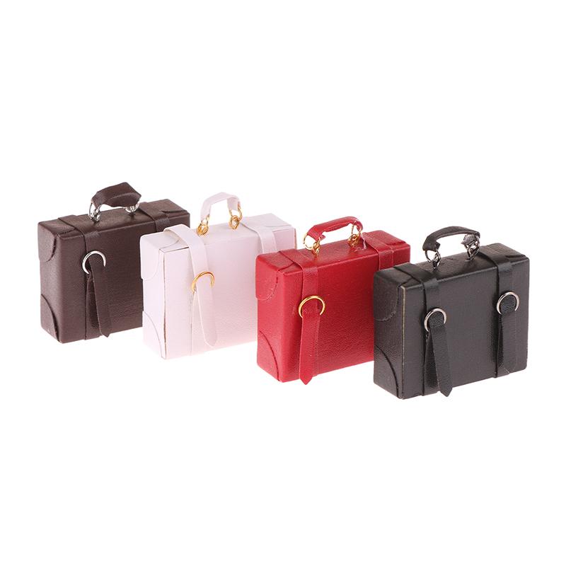 1:12 Dollhouse Miniature Leather Luggage Trunk Suitcase Vintage Hand Bag Briefcase Home Model Decor Toy Doll House Accessories