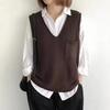 Spring and Autumn Women's Solid Color V-neck Artistic Knitted Vest Plus Size Sweater Vest