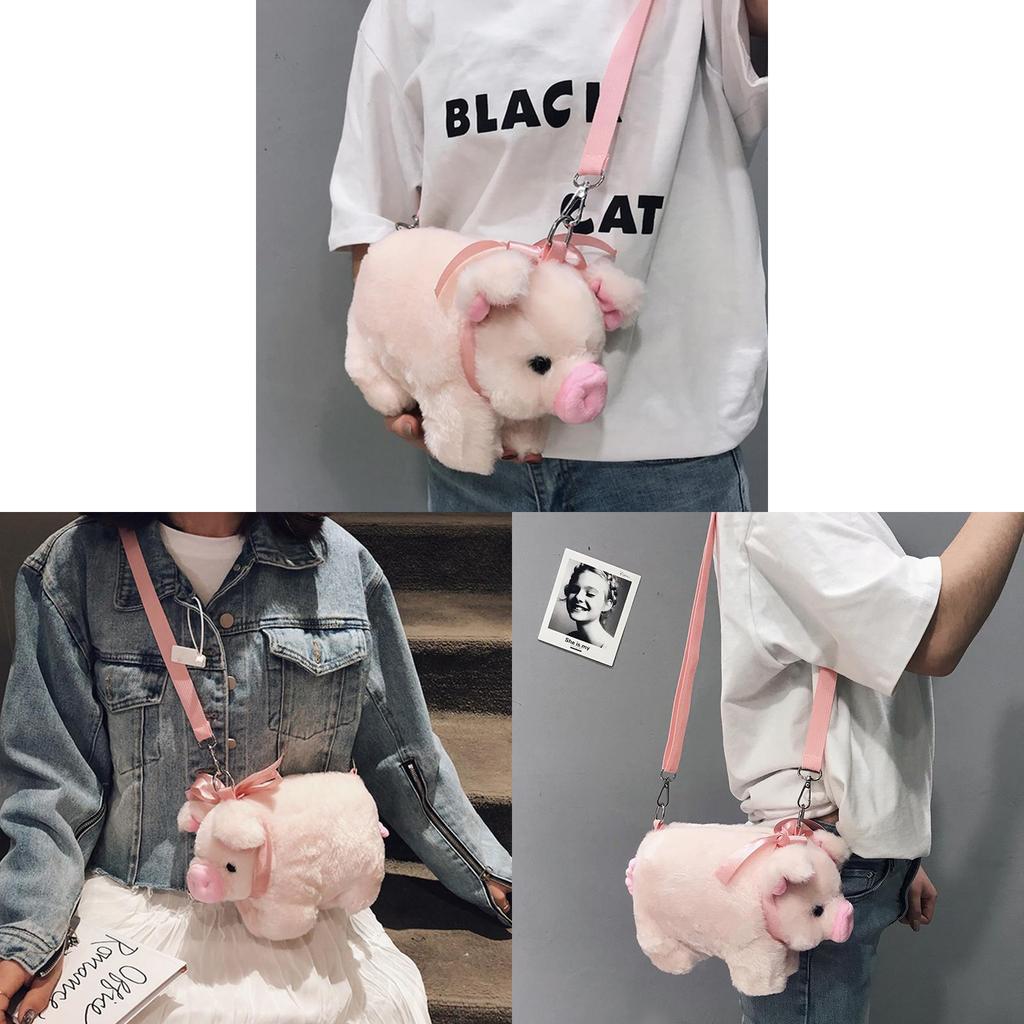 Pig Plush Mini Bag For Women With Zipper Closure And Inner Pocket For Daily Use