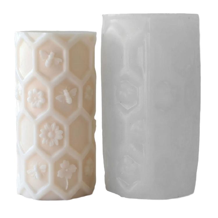 Embossed Honeycomb Cylinder Silicone Molds for Making Candle Soap Gypsum Silicone Molds for Epoxy Resin Home Decoration