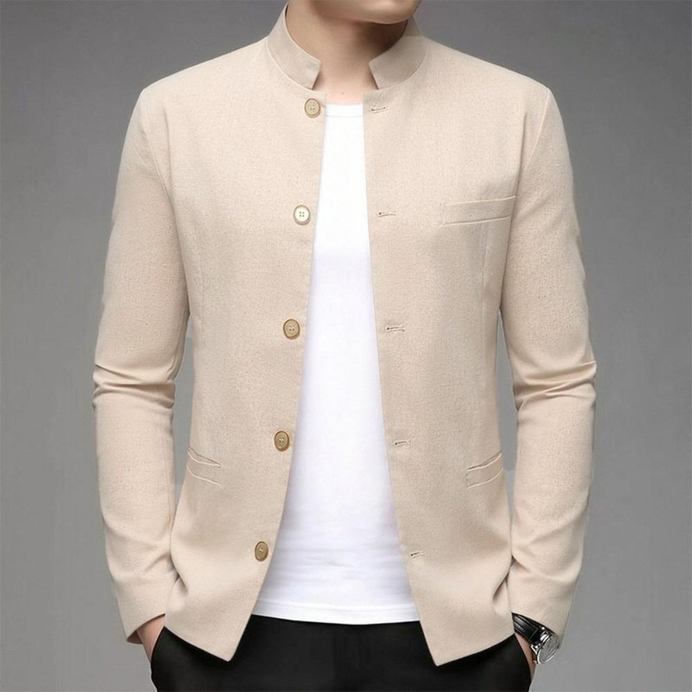 Men's Casual Stand-up Collar Coat, Fitted Mao-style Jacket