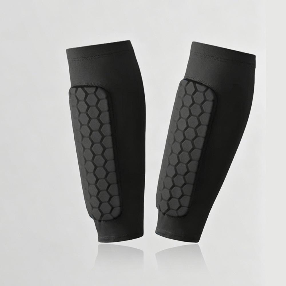 Men's Honeycomb Calf Guard Socks with Anti-Collision Shin Protection for Football and Basketball.