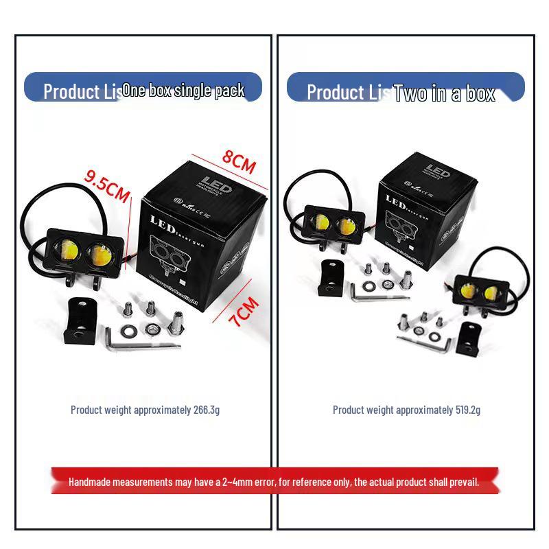 Waterproof Dual-Eye LED Motorcycle Spotlight: Ultra-Bright White & Yellow Light, 9-80V.
