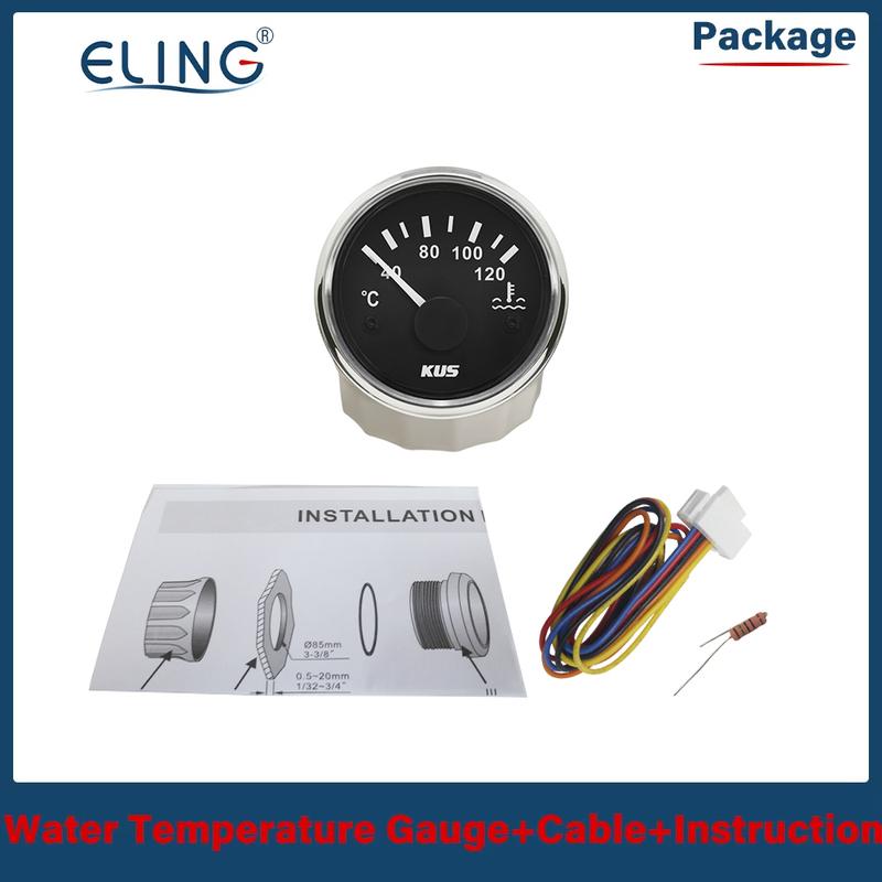 KUS Universal 52mm Water Temp Gauge 40-120℃ 25-120℃ 12V 24V for Auto Boat Red Yellow Light Temperature Sensor M10 M14 M16 M18