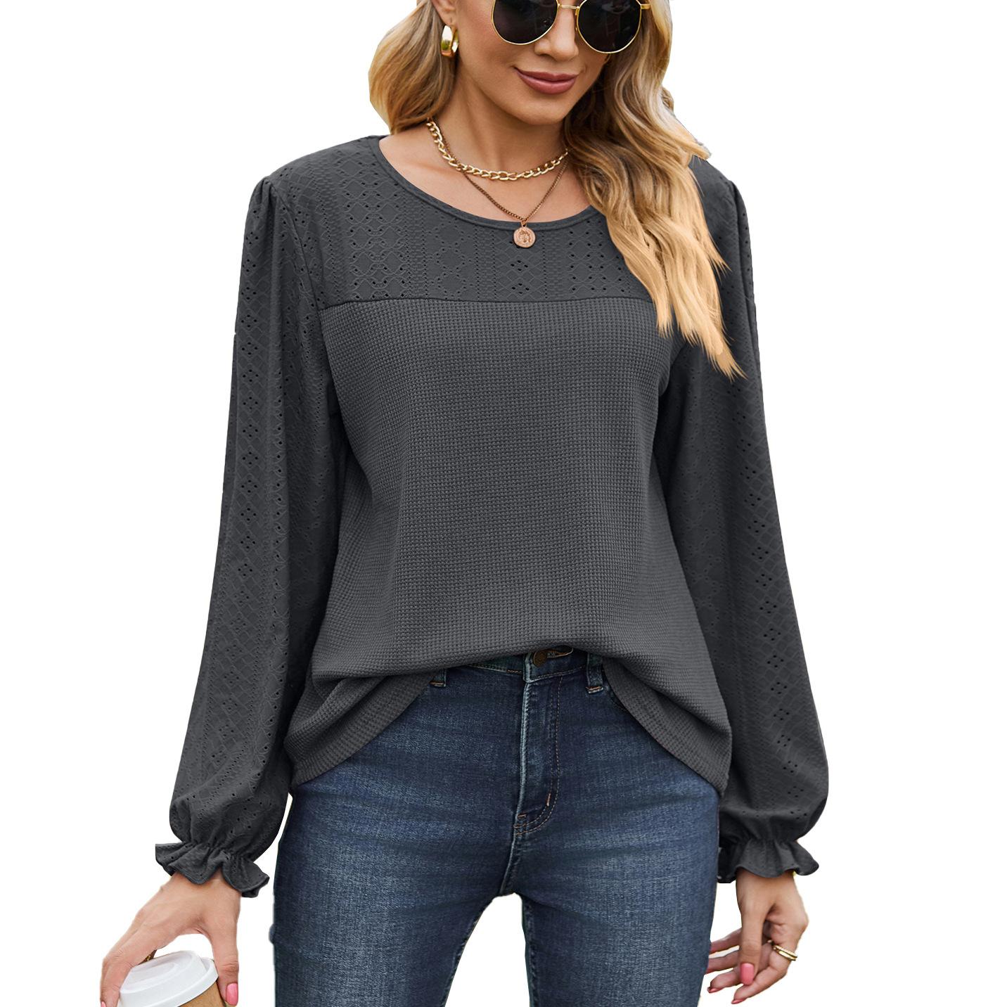 JKASHDK женские модные повседневные летние весенние однотонные блузки и рубашки с круглым — фото 3