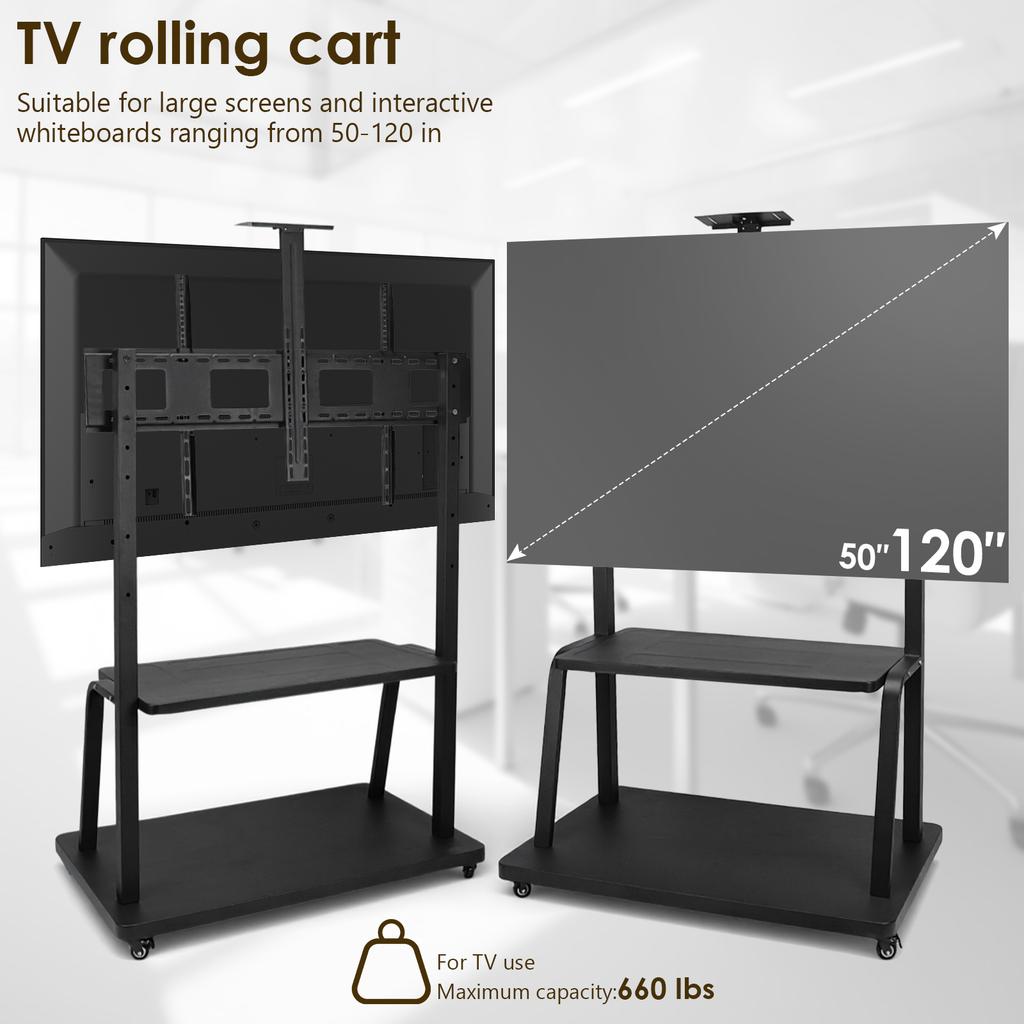 Mobile TV Stand with Wheels & Shelf Rolling TV Bracket Max Load Up To 660-Pound Heavy-Duty TV Cart for Home Office School Use