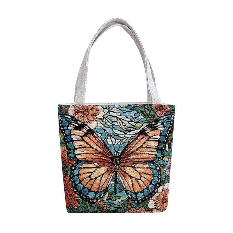 New Double-sided Jacquard Embroidery Handbag Hand Bag Jacquard Embroidery Butterfly Cloth Bag
