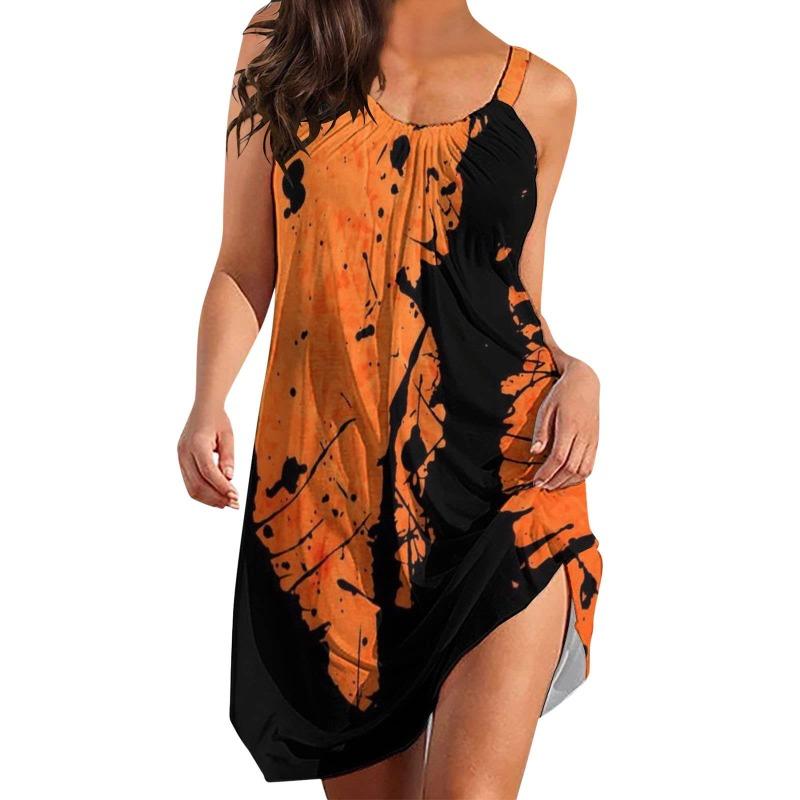 Womens Summer New Rainbow Gradient 3D Print Sleeveless Loose Beach Vacation Midi Dress