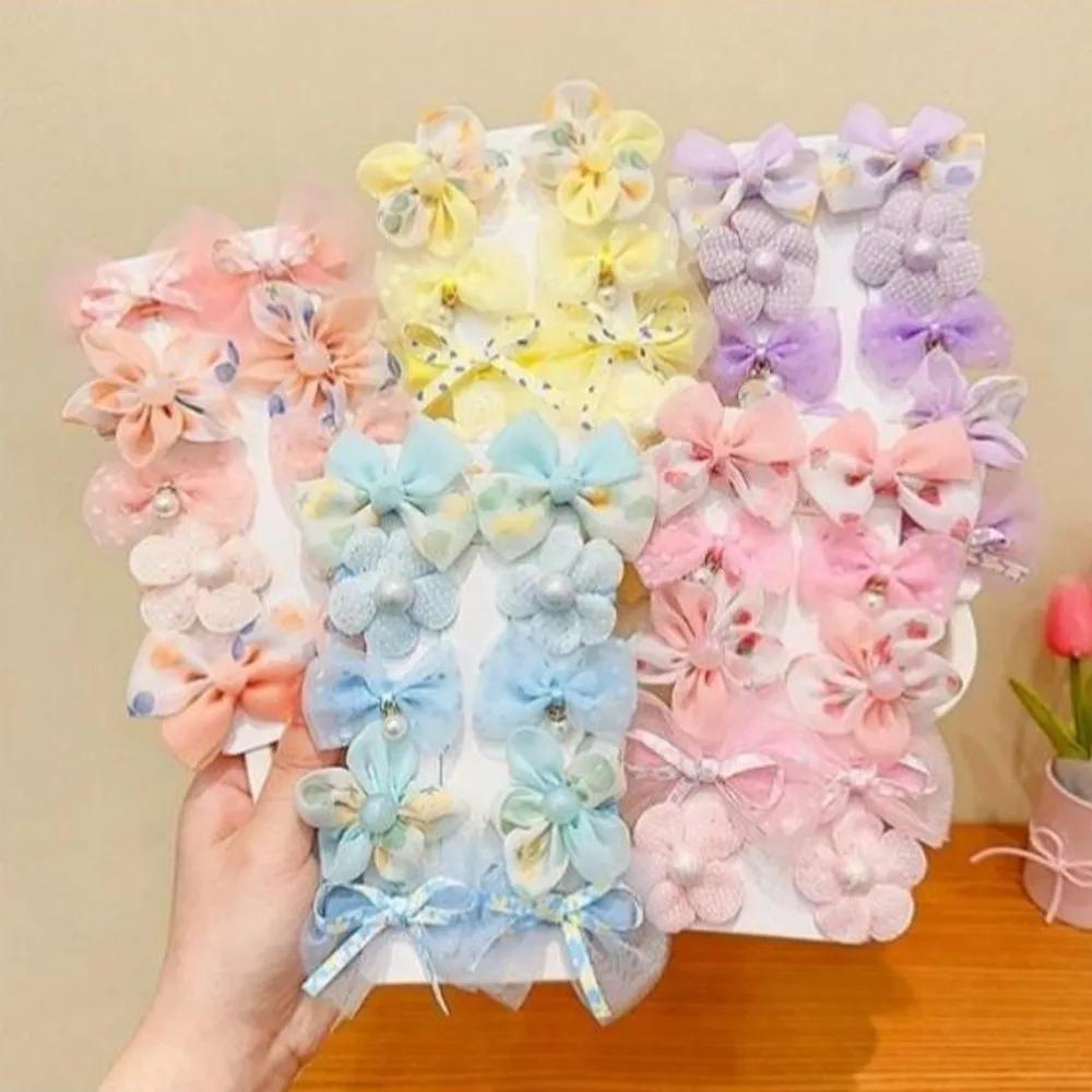 Handmade Pastel Hair Clip 5-Piece Set (Total 10 Pieces) pink