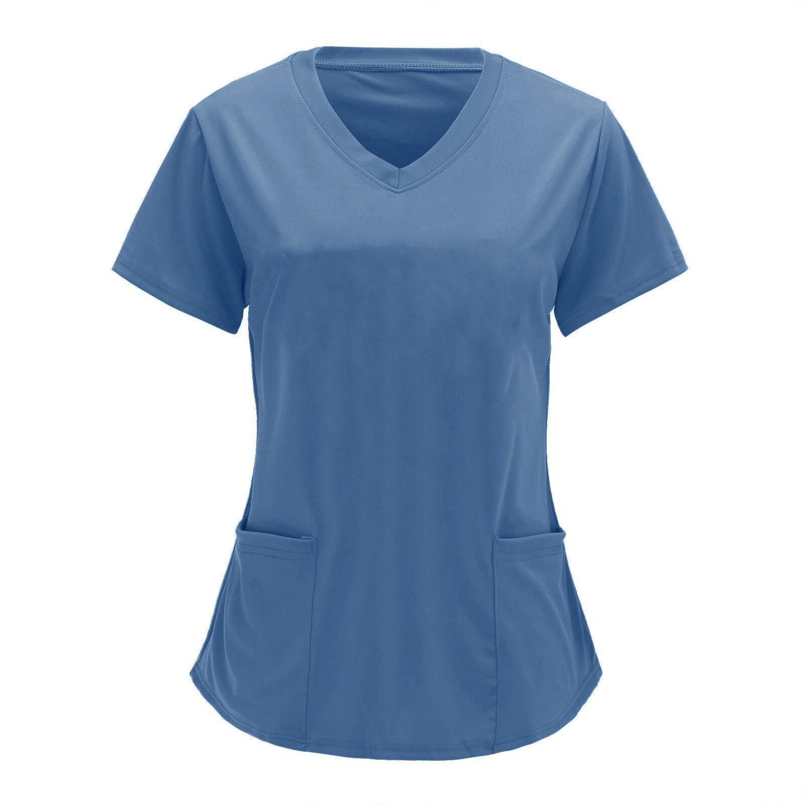 

Women s Fashion V-neck Short Sleeve Workwear With Pockets Color Tops XXXXL синій