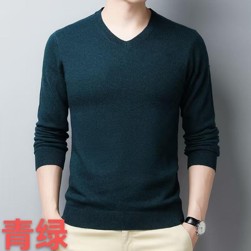 100% Pure Wool Sweater Men'S Spring And Autumn Chicken Heart Neck Knitted Sweater Versatile Men'S Wool Sweater Casual Bottoming Shirt