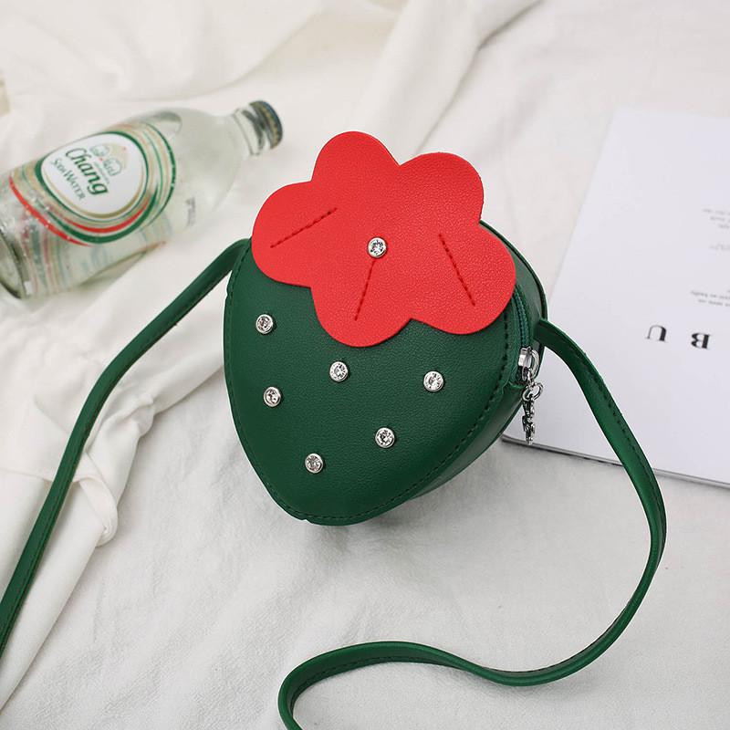 Очаровательная клубничка со стразами, милая мультяшная детская мини-сумка через плечо для девочек зелёный