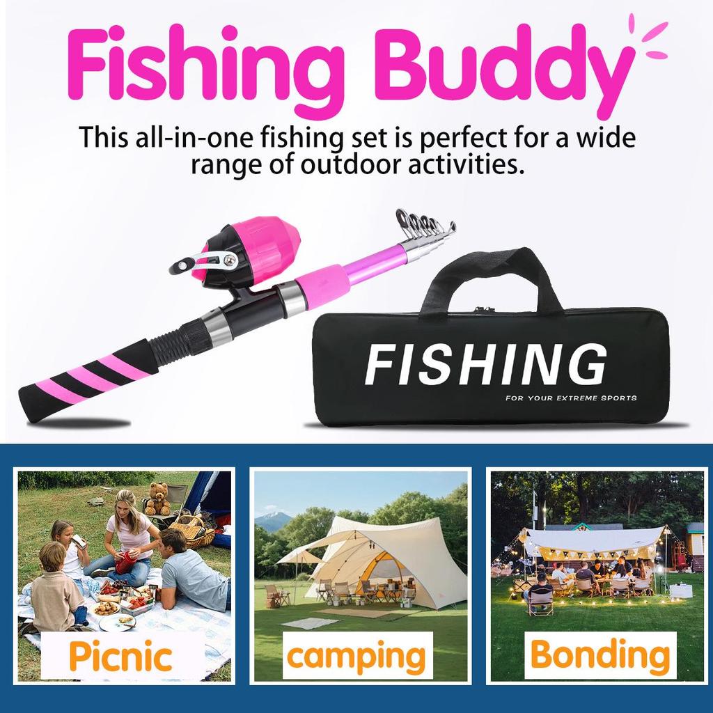 Children's Pink Telescopic Lure Rod with Closed Reel - Portable Fishing Set