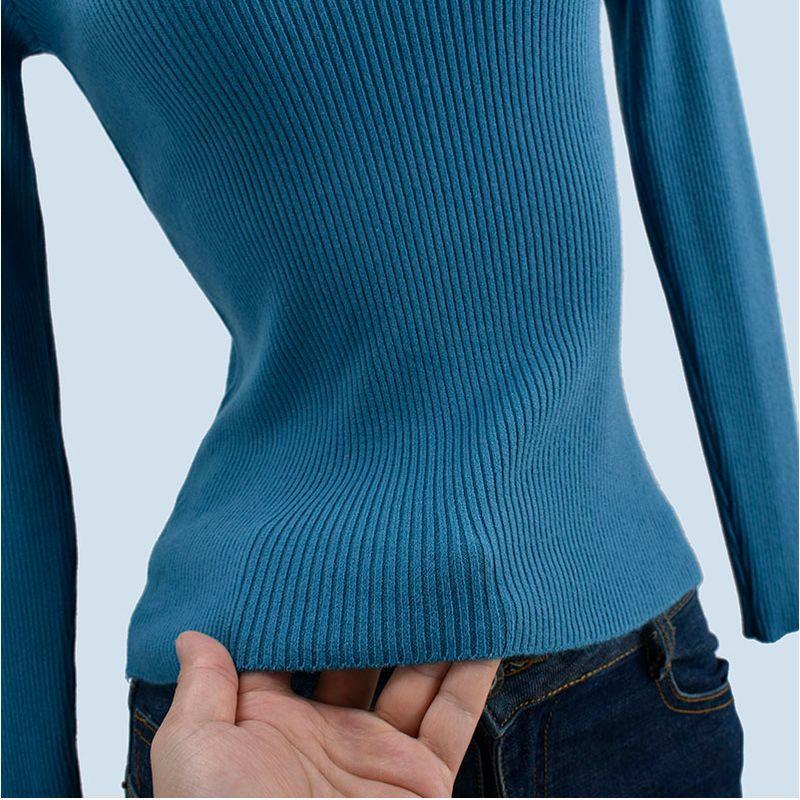 Half-High Collar Short Slim Long Sleeve Stretch Plaid Soft Glutinous Pure Color Knitting Sweater Bottoming Shirt Women's Clothing Easiest for Match