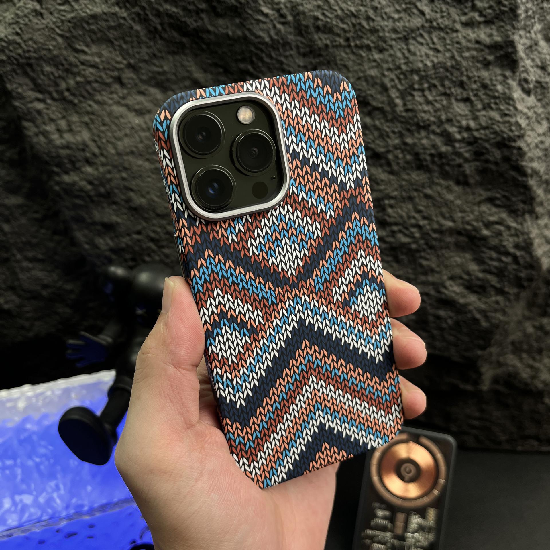 

Retro Pattern Kevra Suitable for IPhone 16 Carbon Fiber Magnetic Apple 15 High End Luminous Mobile Phone Case iPhone 16