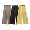 Pantaloni Satinati Larghi da Donna con Cintura 2025 - Colore Unico, Stile Casual