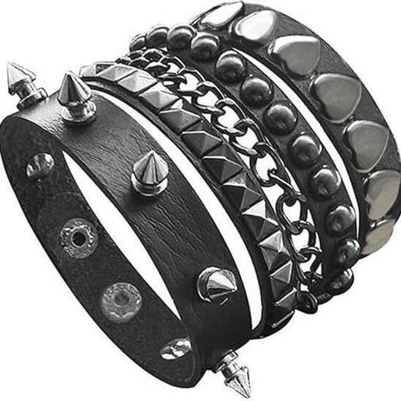 Hot-Selling European and American Fashion Multi-Layered Leather Wide Bracelet with Personality and Bold Rivets, Punk Hip-Hop Bracelet Jewelry