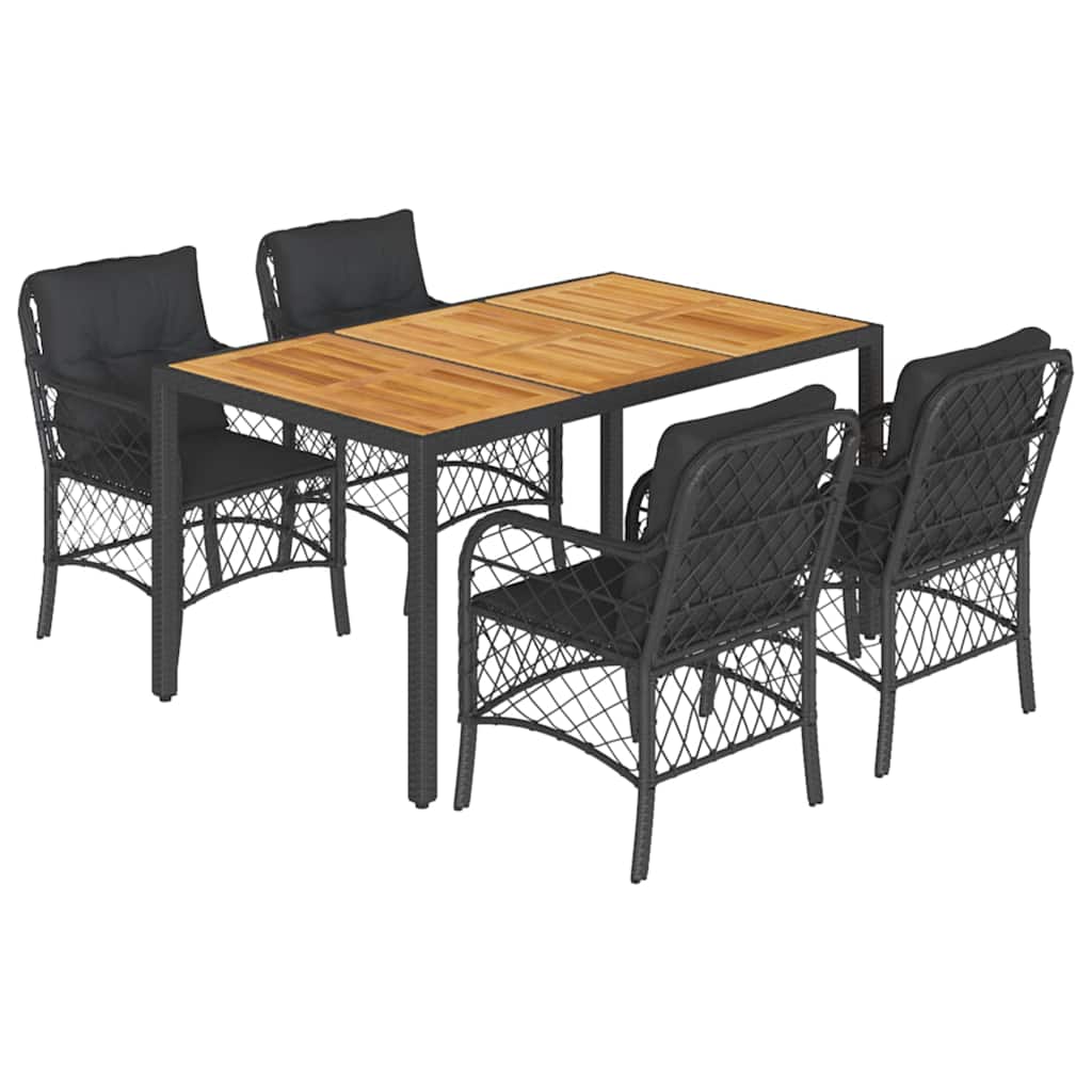 Vidaxl 5-Cz. Garden Furniture Set With Cushions, Black, Poly Rattan