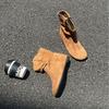 Retro round head versatile lazy wind sleeve stacking boots 2025 new temperament thin flat bottom western boots cowboy boots