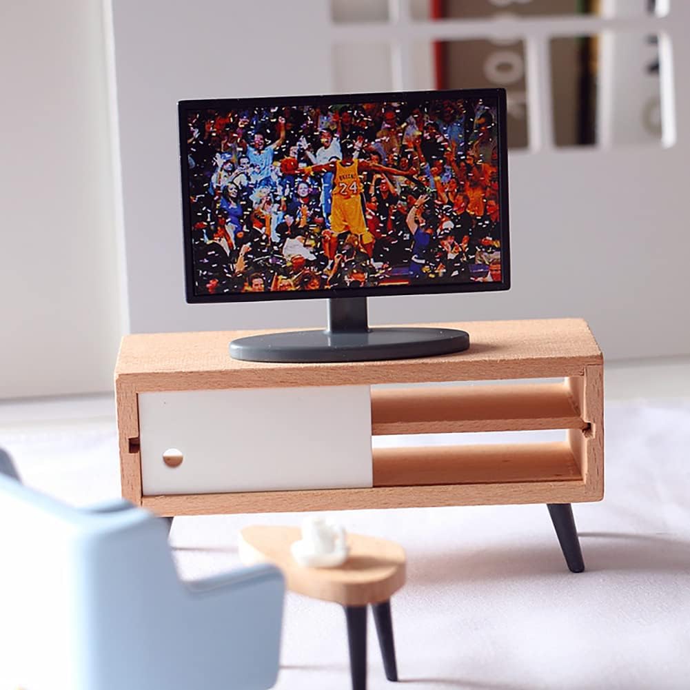 Miniature Tv Television Cabinet Dollhouse Furniture Accessories Decorations for Modern Dollhouse Living Room Wooden tv Stand