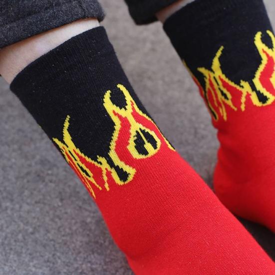 Tube Socks Long Section Flame Print Cotton Winter Cute Funny Cotton Ladies Socks for Winter