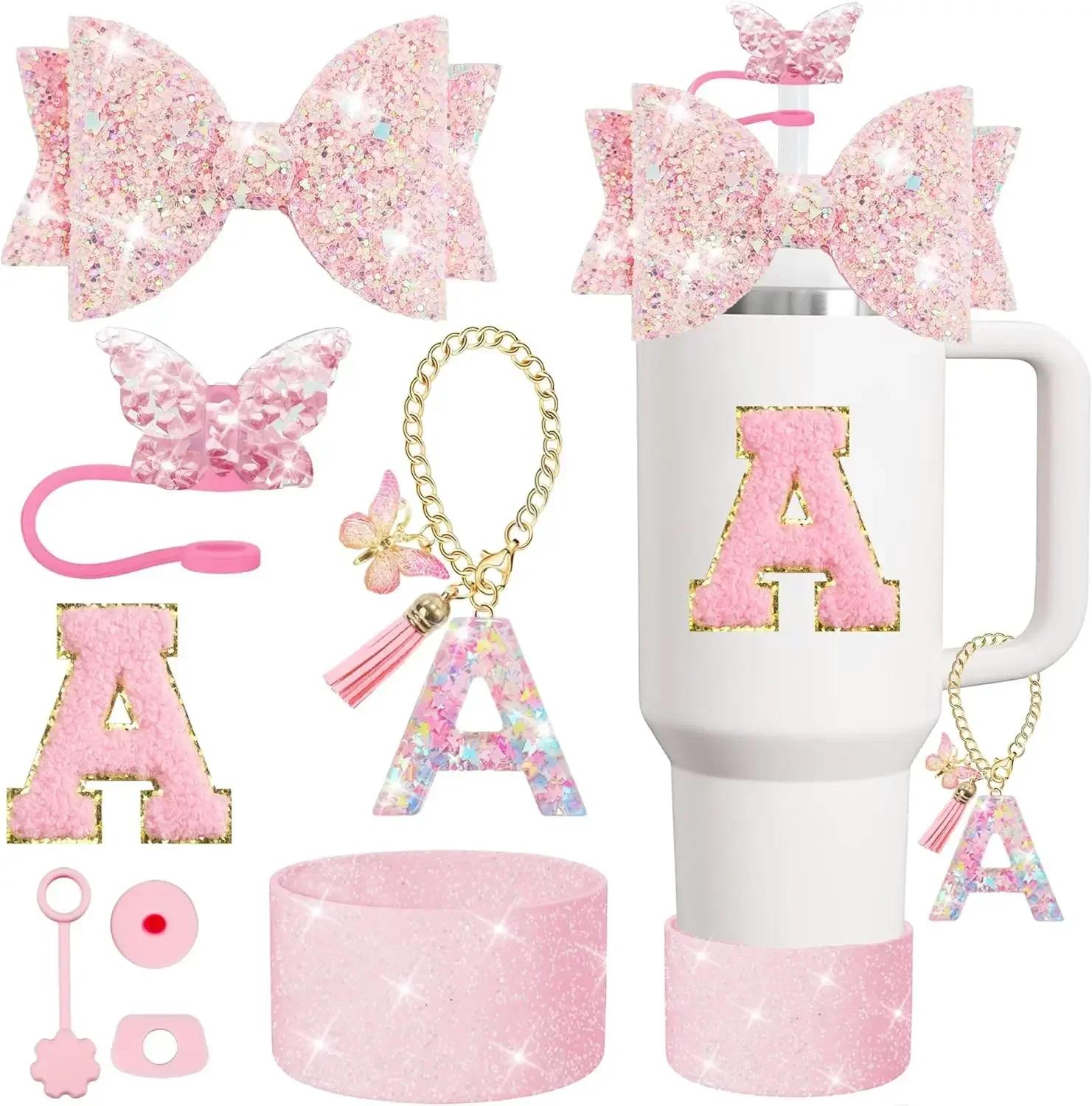 

8PCS Cup Accessories Set for Stanley Cup 30 40oz Tumbler Straw Topper Cover Cap Boot,Spill Proof Stopper Charm Initials Sticker