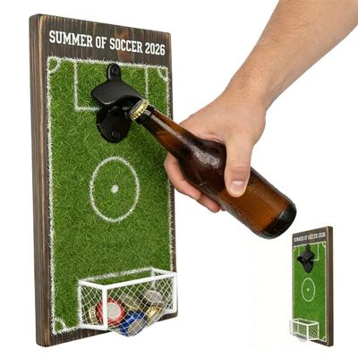 Football Field Beer Bottle Opener Wall Mounted Beer Cap Remover Wooden Soccer Field Sign for Bar Kitchen Game Room Unique Gift for Football Lovers