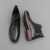 Men's Formal Chelsea Boots Woven Design Leather Ankle Boots Business Casual Dress Shoes for Autumn Winter Slip On High Top