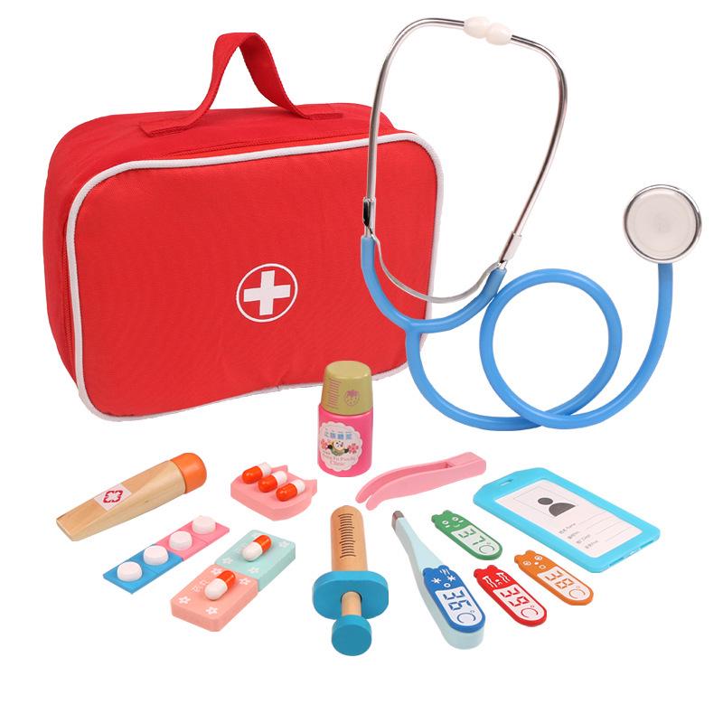 Wooden Toddler Doctor Kit: Nurse Bag Pretend Play Toy Set
