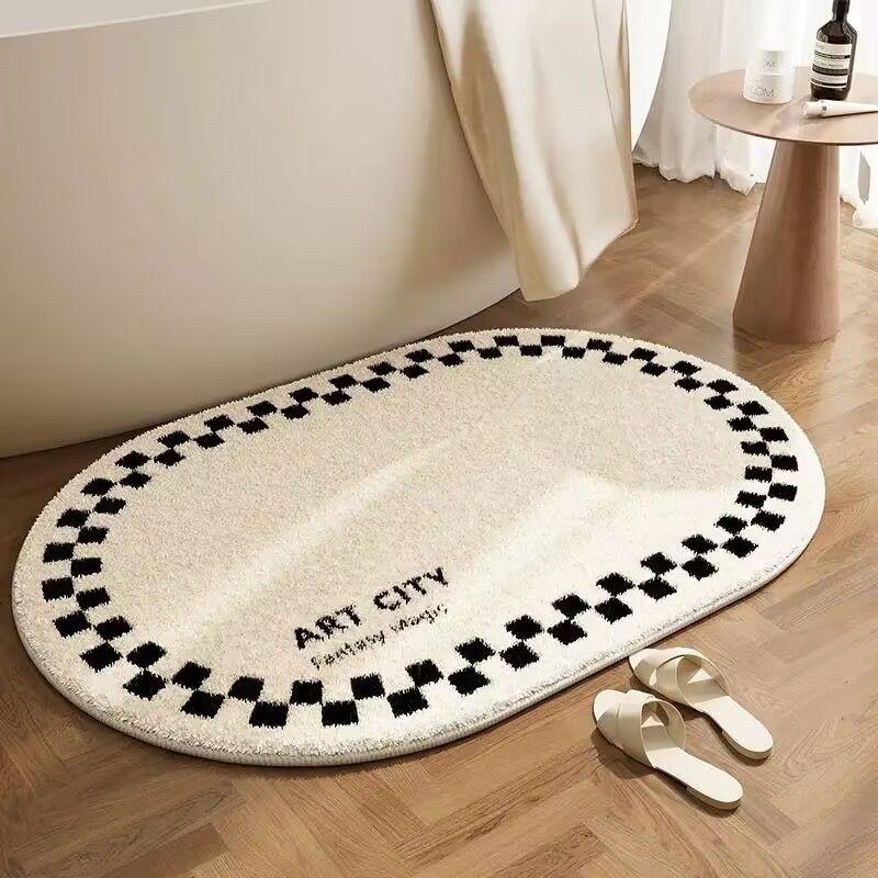 Oval Bathroom Carpet Quick Drying and Anti Slip Foot Pads Plush and Thick Large Carpet Entrance Bathroom Mat