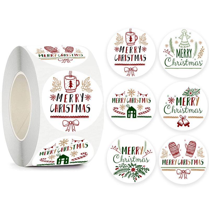

500pcs Merry Christmas Gift Decorative Stickers Round Self-adhesive Christmas Tag for Envelope Candy Biscuits Package Sealing