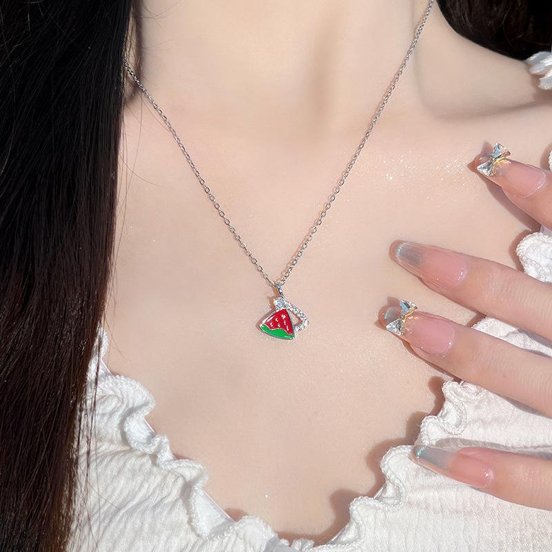 Original Summer Island Collection Watermelon Necklace Femininity Commuter Student Sweet Stainless Steel Collarbone Chain