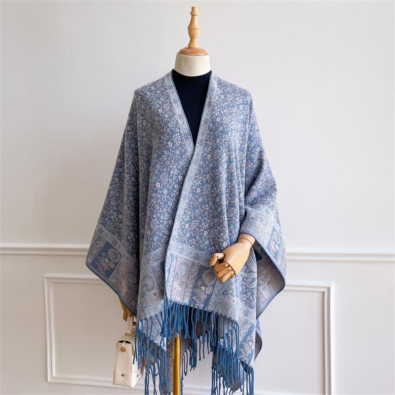 Flower Pattern Shawl Scarf for Women Soft Warm Polyester Square Scarves Wraps Shoulder Protect Pashmina Scarves Poncho Stoles