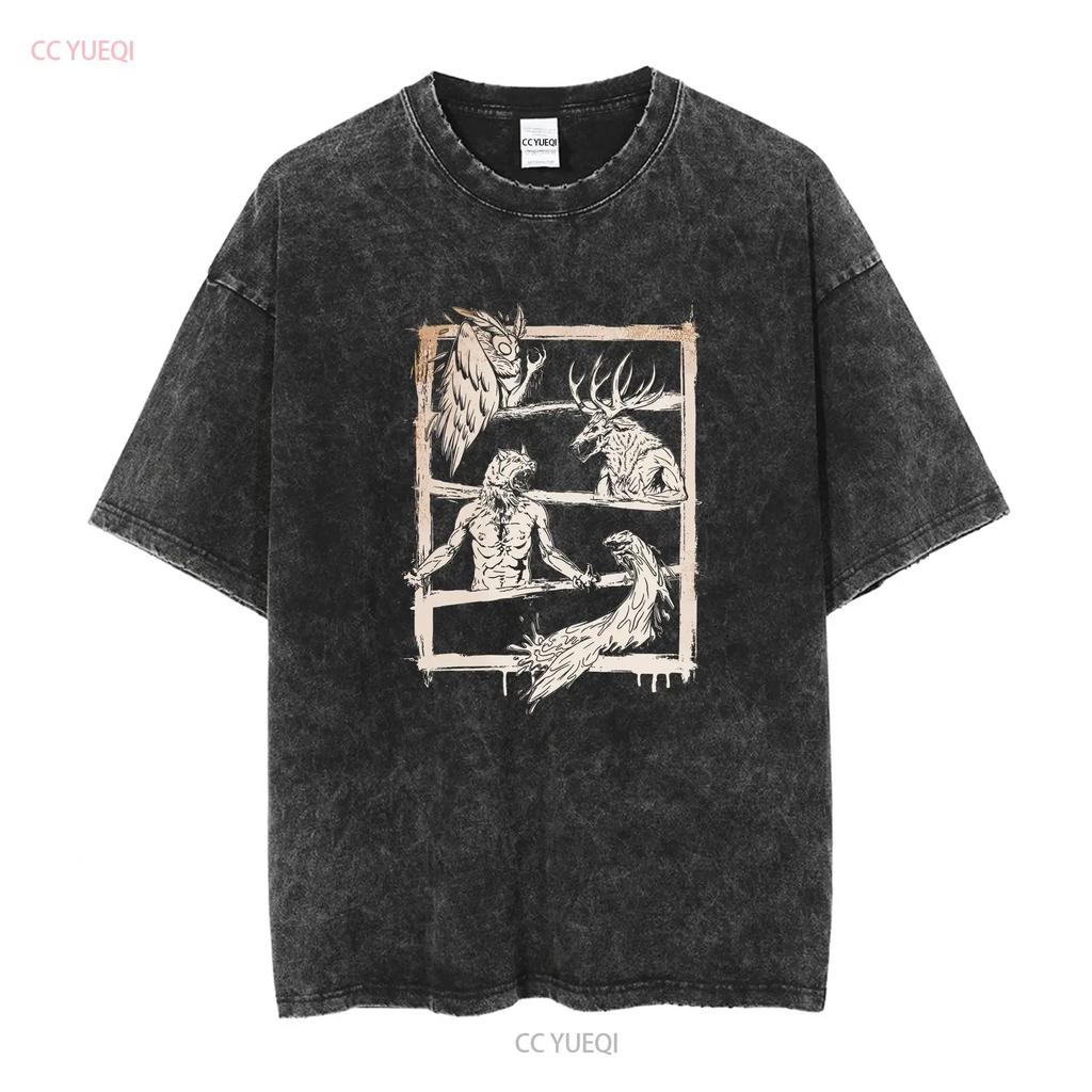 New Limited Cryptid Legends Mothman Wendigo Dogman Lake Monster T Shirt vintage Washed homme Versatile Unisex designer clothes