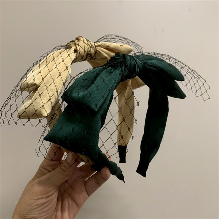 Korean Retro Fishnet Double-layer Large Bow Headband Black High Skull Wide-brimmed Headdress High-end Headband Hair Accessory