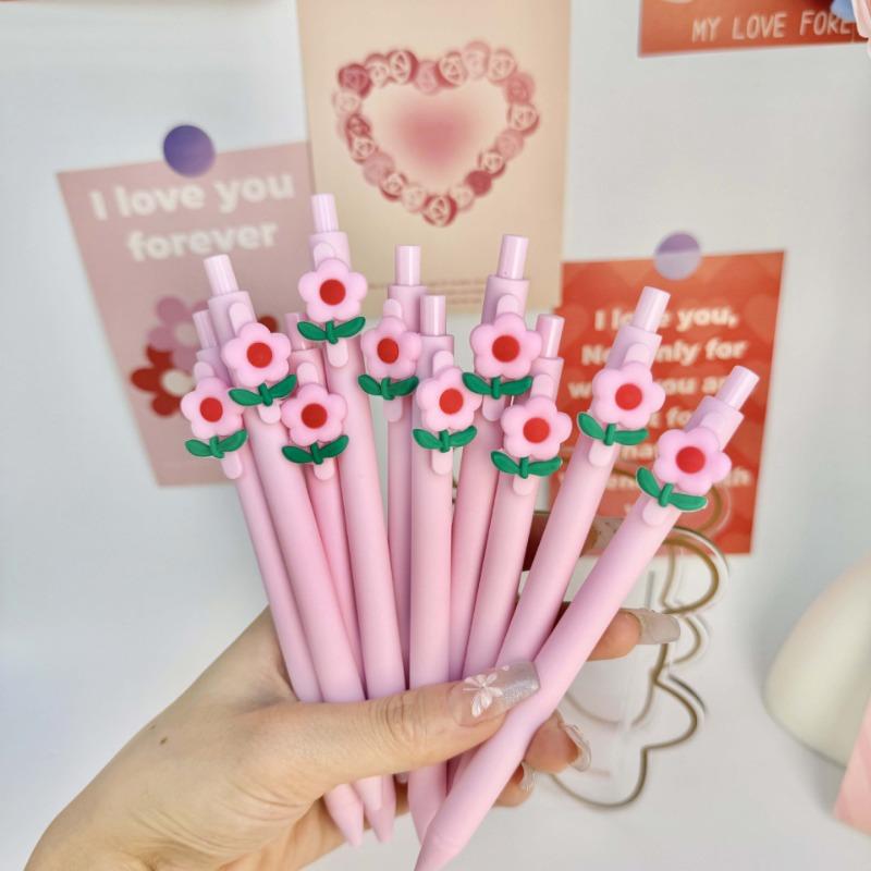 10pcs Cute Flower Pens Black Ink Fancy Pens Fine Point Smooth Writing for Students Classroom Office Supplies