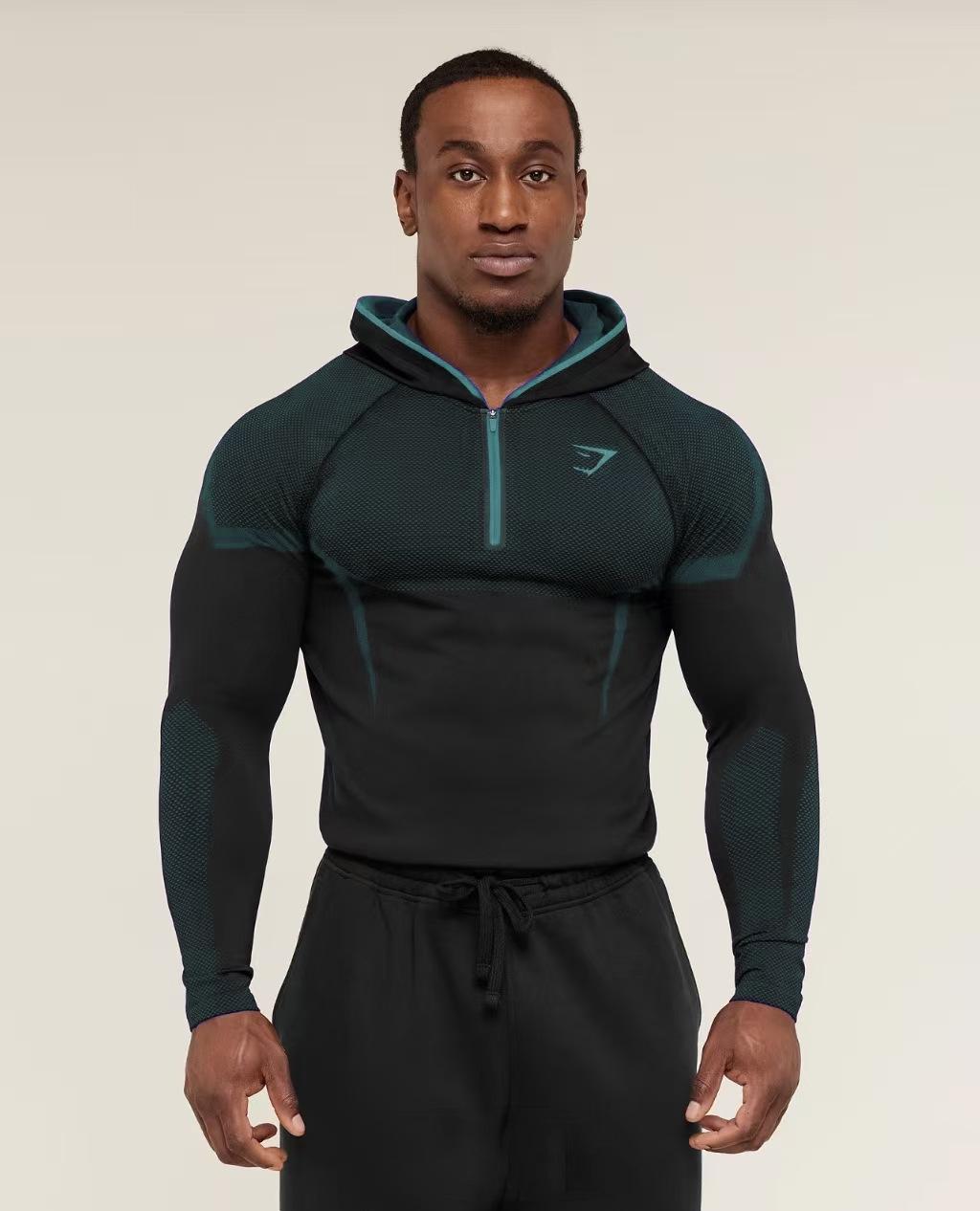 GYMSHARK Herren Onyx High-Stretch Kapuzen Base Layer T-Shirt Large